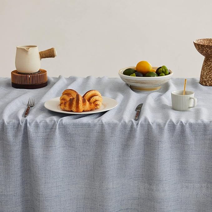 Linen Tablecloth with Tassels, Farmhouse Style Blue Tablecloth, Water Resistant Burlap Tablecloths for Rectangle Table, 60x120 Inch Blue