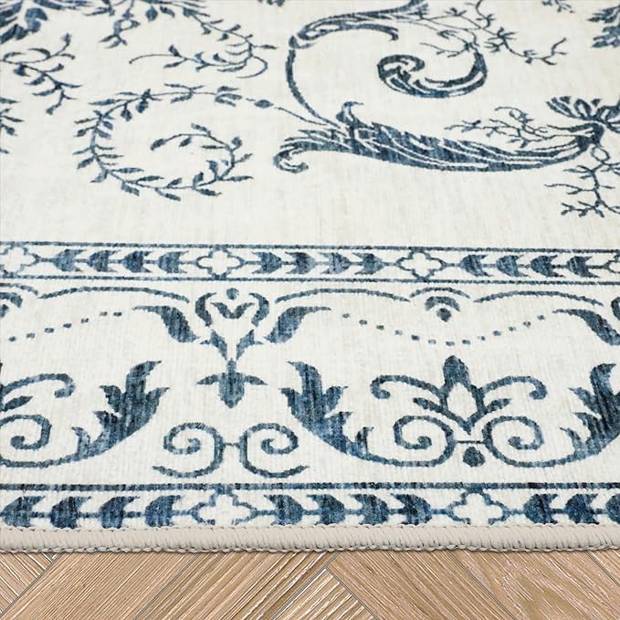 Laura Ashley Sea Spray Blue Josette Medallion Machine Washable & Slip Resistant 5' x 7' Area Rug