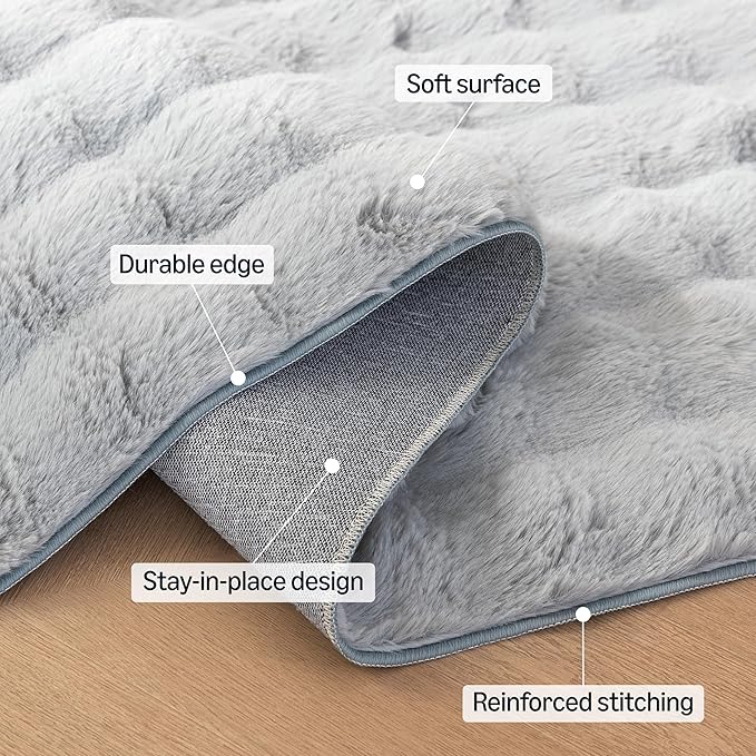 Amazon Basics Indoor Area Rug, 3D Bubble Washable Home Decor Carpet for Living Room, Bedroom, 2' W × 3' L, Grey