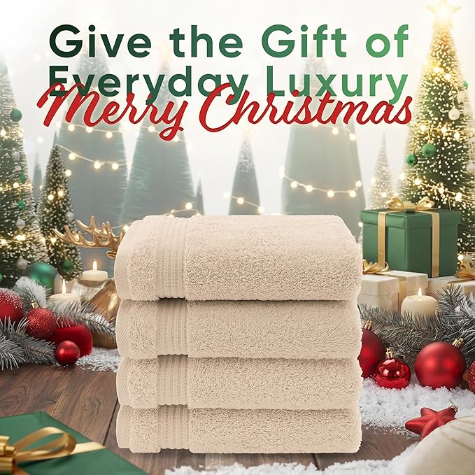 American Veteran Towel, Hand Towels for Bathroom Set of 4, 100% Cotton Turkish Hand Towel Sets, Soft Hand Face Towels, Beige Hand Towels