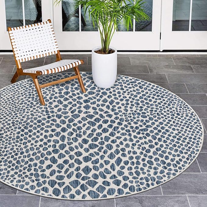 Jill Zarin Outdoor Collection Area Rug - Cape Town (4' 1" Round, Blue/ Olive)