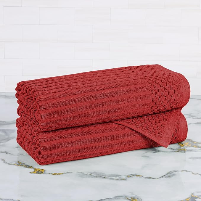 Cotton 2-Piece Solid and Ribbed Bath Towel Set, Bath Towels- 27" x 54", Burgundy by Superior