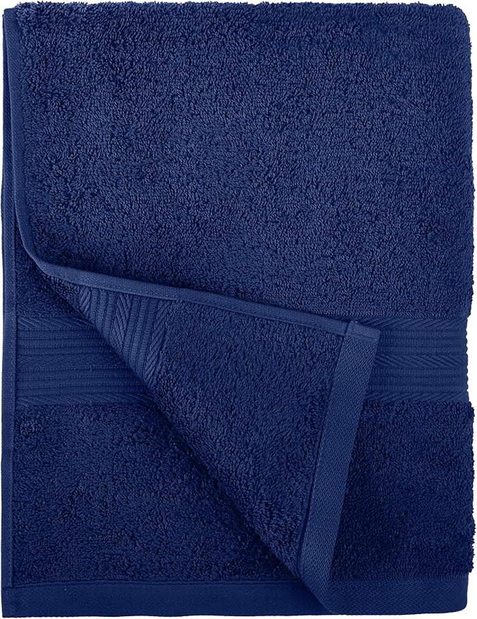 Amazon Basics 6 Piece Oversized Fade resistant Towel set, 100% Cotton towels for bathroom, soft and absorbent, 2 Bath Towels, 2 Hand Towels and 2 Washcloths bathroom towel set, Navy Blue