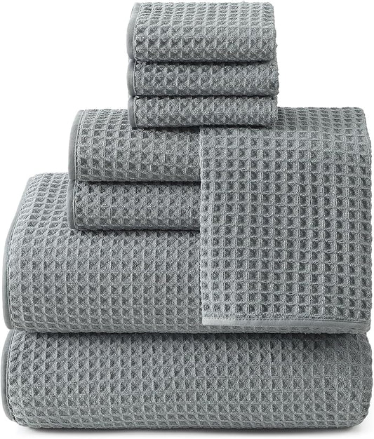 REDKISS 8 Pack Microfiber Waffle Bath Towels - Gray Waffle Towels for Bathroom, Extra Large, Highly Absorbent, Quick Dry Bath Towel Set, Lint Free Bathroom Towel for Gym, Shower, Hotel and Spa