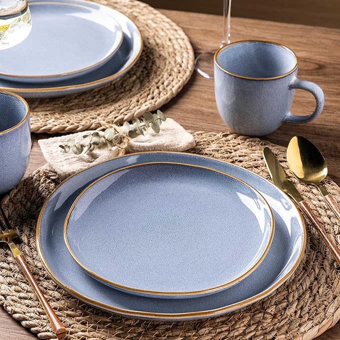 AmorArc Ceramic Dinnerware Sets,Handmade Reactive Glaze Stoneware Plates and Bowls Sets,Highly Chip and Crack Resistant Dishware | Dishwasher & Microwave Safe Dishes, Service for 4 (12pc)