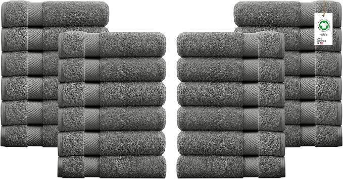 Delara 100% Organic Cotton Towels 650 GSM Plush Feather Touch Quick Dry Wash Cloth, Pack of 24 GOTS Certified, Oeko-Tex Green Certified, Organic Cotton Wash Cloth, 13"X13"