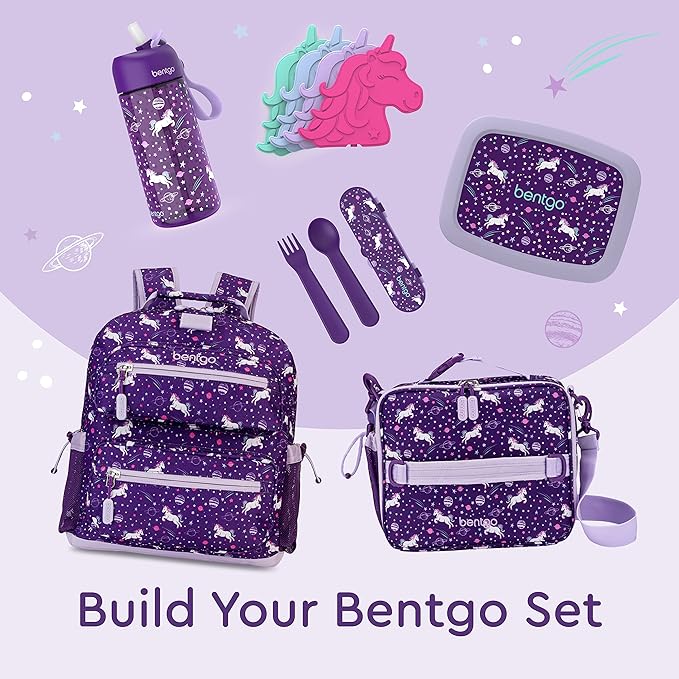 Bentgo Kids Utensil Set - Reusable Plastic Fork, Spoon & Storage Case - BPA-Free Materials, Easy-Grip Handles, Dishwasher Safe - Ideal for School Lunch, Travel, & Outdoors (Unicorn)