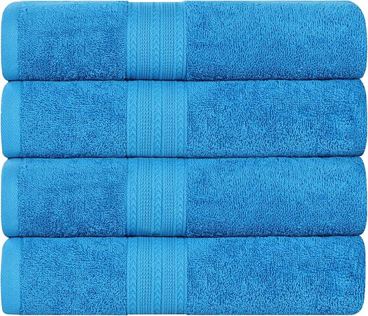 Superior Eco-Friendly Cotton 4-Piece Bath Towel Set, Large Towels for Bath, Shower, Pool, Master and Guest Bathroom, Home Essentials, Quick Drying, Soft Body Towels for Adults and Kids, Aster Blue