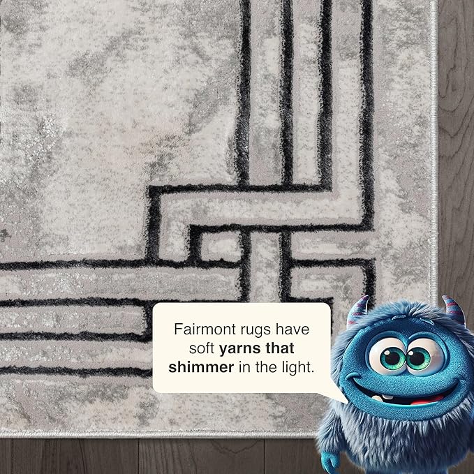 Well Woven Fairmont Collection Huntington Grey Marble Border Elegant & Soft 5x7 Area Rug Perfect for Bedroom & Living Room Durable Stain Resistant & Easy to Clean