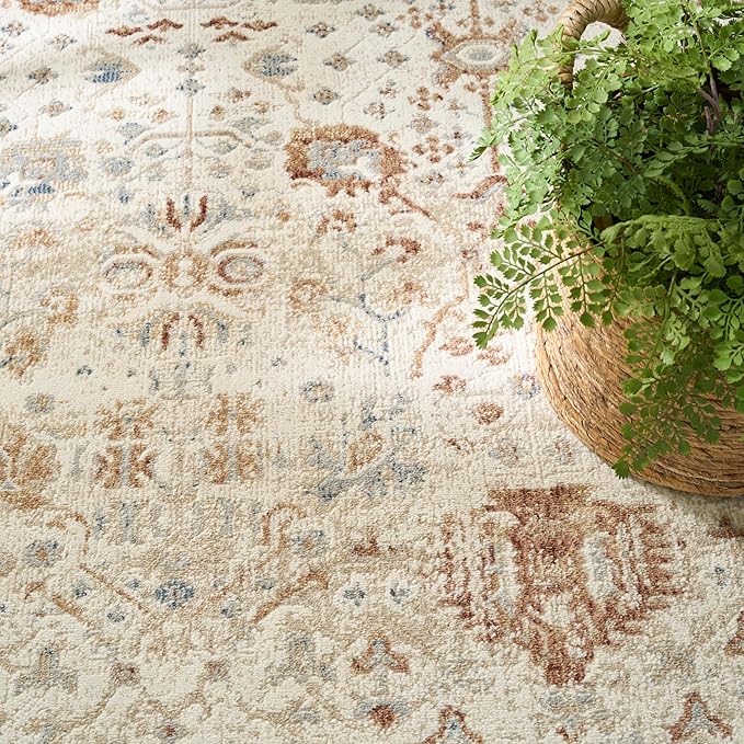 Nourison Home Pardis Ivory Rust 4' x 6' Area Rug - Easy Clean, Non Shedding, Bed Room, Living Room, Dining Room, Kitchen (4' x 6')