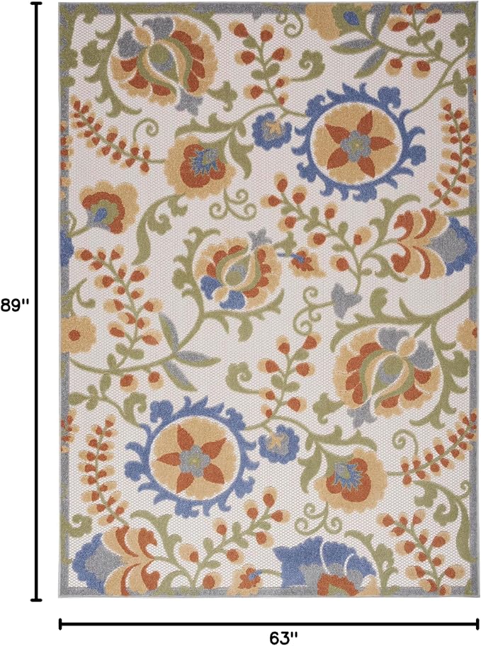 Nourison Home Aloha Ivory Blue 5'3" x 7'5" Area Rug - Easy Clean, Non Shedding, Bed Room, Living Room, Dining Room, Kitchen (5' x 8')