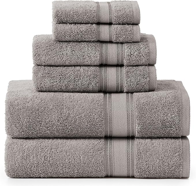 LANE LINEN Luxury Bath Towels Set - 6 Piece 100% Cotton Bathroom Quick Dry Shower Extra Aborbent Towel Super Soft 2 Hand Wash Cloths Space Grey