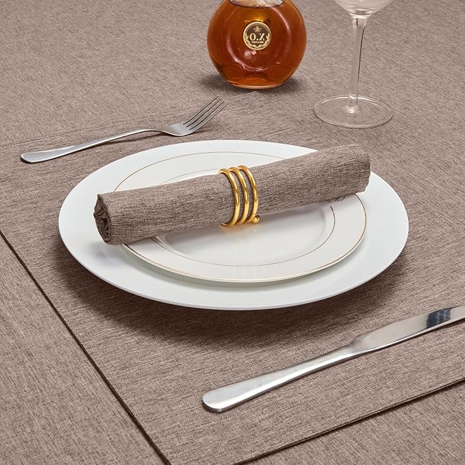 Cloth Place Mats Set of 8–Reusable Rectangular Waterproof Fabric Polyester Washable Wipeable Heat Resistant Linen for Kitchen Dining Dinner Restaurant Wedding Table(Mocha/13x19 Inch)