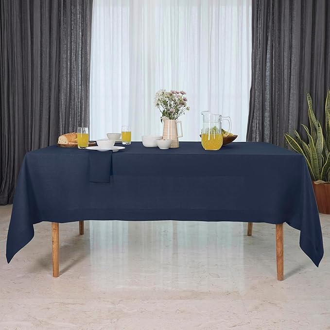 D'Moksha Homes Navy Blue Linen Tablecloth 60 x 84 Inch - 100% Pure Linen Table Cloth for Rectangle Tables - Machine Washable Cloth Tablecloth for Winter, Christmas, Holiday, New Year