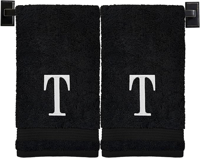 Monogrammed Hand Towels for Bathroom | Luxury Turkish Cotton | Embroidered in USA | Set of 2 | Choose Set Color and Monogram Color | A - Z | Modern Font