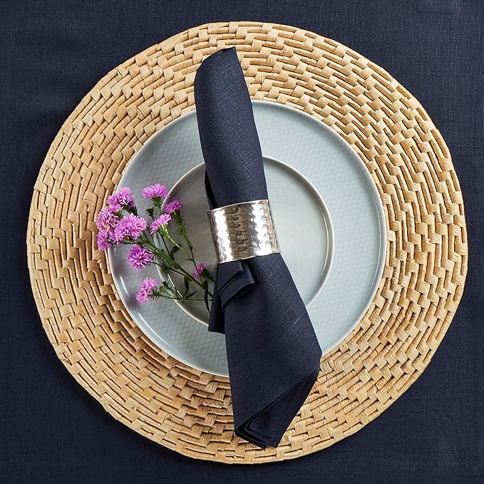 Solino Home Navy Blue Linen Napkins Set of 4 - 100% Pure Linen Dinner Napkins 20 x 20 Inch for Holiday, Winter, New Year - Fete