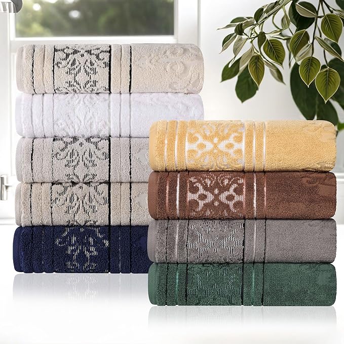 Superior Cotton 3 Piece Towel Set, Includes 1 Bath, 1 Hand, 1 Washcloth/Face Towel, Quick Dry, Home Essentials, Shower, Spa, Luxury Plush Soft Absorbent Towels, Zero Twist, Jacquard Floral, Chocolate