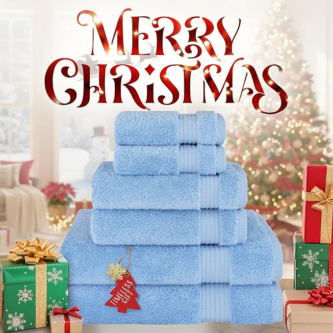 Cotton Paradise 6 Piece Towel Set 100% Cotton Soft Absorbent Turkish Towels for Bathroom, 2 Bath Towels 2 Hand Towels 2 Washcloths, Sky Blue Towel Set