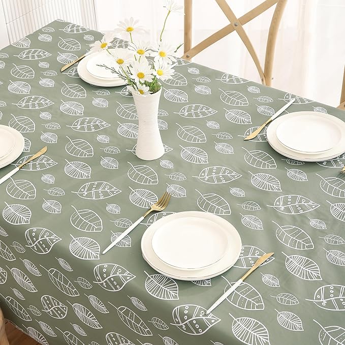 Heavy Duty Vinyl Tablecloth with Flannel Backing Waterproof Oil-Proof Plastic Table Cloth Stain-Resistant Wipeable Rectangle or Square Table Cover for Indoor and Outdoor (Leaf, 60X84 Inch)