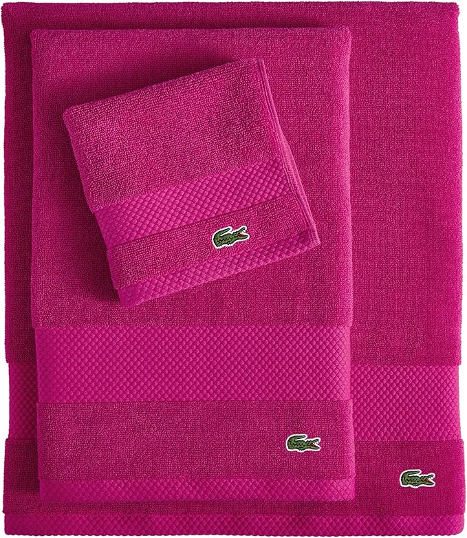 Lacoste Heritage 100% Supima Cotton Hand Towel, Magenta, 16" x 30" – Highly Absorbent & Quick Drying, Premium Super Soft Bath Towel, Bathroom Essential, Gift for All Occasions, Machine Washable