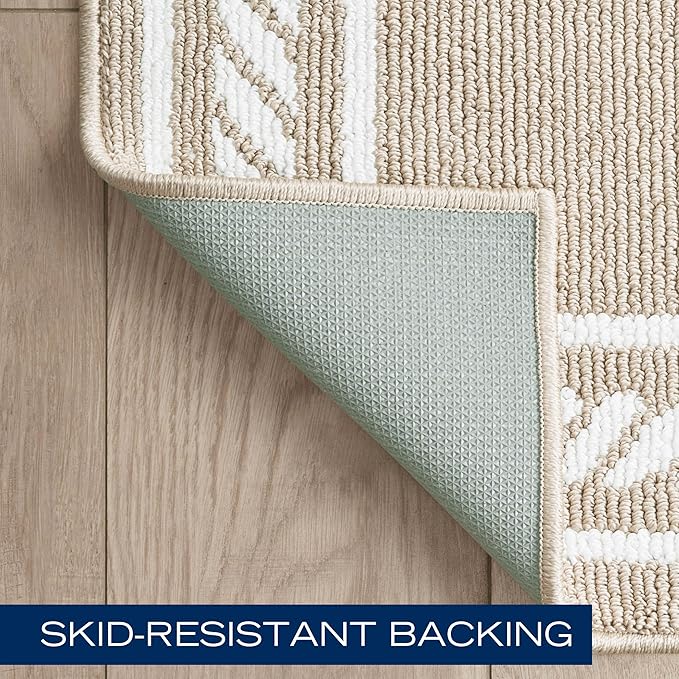 Nautica – Runner Rug | Indoor Runners for Hallways and Entry Rugs| Non-Slip and Non-Skid Entry and Kitchen Door Mat| Machine Washable Entryway Carpet Rugs | 2'2" x 5' | Rope Border Beige