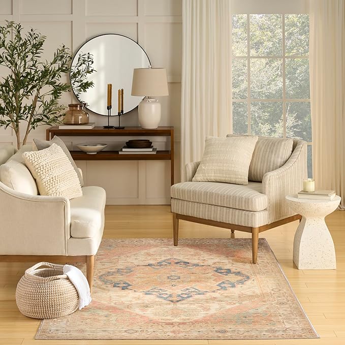 Nourison Home Vintage Washables Multicolor 5'3" x 7'3" Area Rug - Easy Clean, Non Shedding, Bed Room, Living Room, Dining Room, Kitchen (5' x 7')