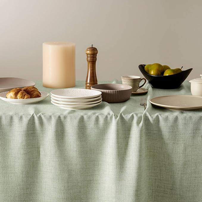 Linen Tablecloth for Rectangle Table 60x120 Inch Green, Farmhouse Style Sage Green Tablecloth, Water Resistant Burlap Tablecloths for Dining Table Farmhouse Kitchen