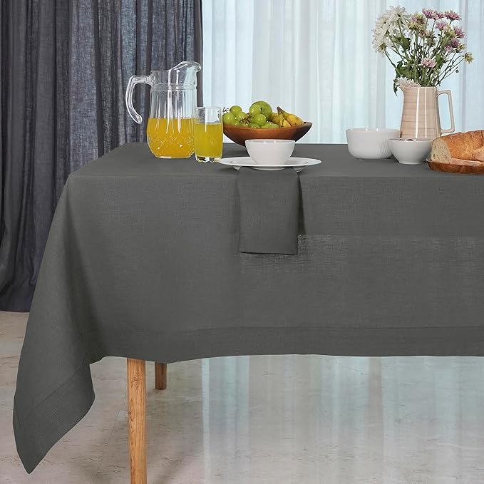 D'Moksha Homes Linen Tablecloth 60 x 90 Inch - 100% Pure Linen Charcoal Grey Tablecloth for Rectangle Tables - Machine Washable Table Cloth for Winter, Christmas, Holiday, New Year