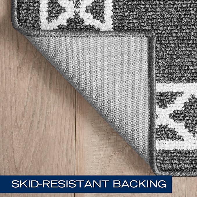 Nautica – Runner Rug | Indoor Runners for Hallways and Entry Rugs| Non-Slip and Non-Skid Entry and Kitchen Door Mat| Machine Washable Entryway Carpet Rugs | 26" x 72"| Trellis Dark Grey