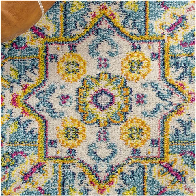 JONATHAN Y Brooklyn Geometric Medallion Blue/Beige Runner Rug, 2x8, Vintage, Bohemian, Easy-Cleaning for Living Room, Bedroom, Kitchen, Pet Friendly, Non-Shedding (MDP207A-28)