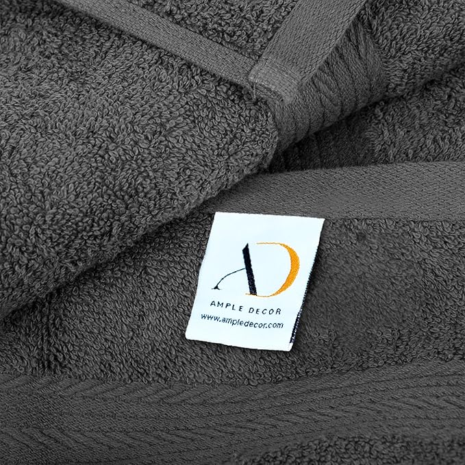 Ample Decor Bathroom Towel Set of 18-4 Hand Towel, 4 Bath Towel, 10 Wash Cloths - Oeko Tex Certified 600 GSM 100% Cotton - High Absorbency Quick Drying, Ideal for Gifting - Grey