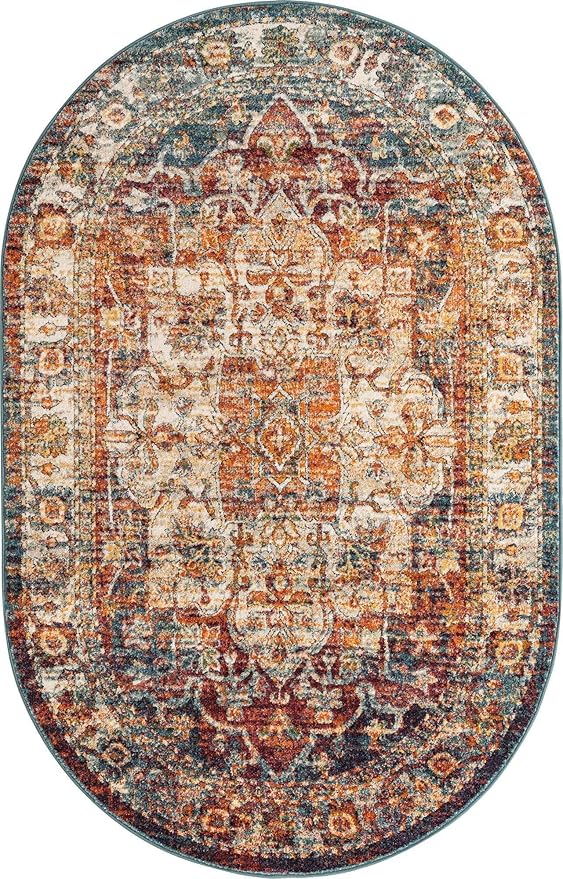 Unique Loom Isabella Collection Area Rug - Adjani (5' 1" x 8' Oval, Multi/ Beige)