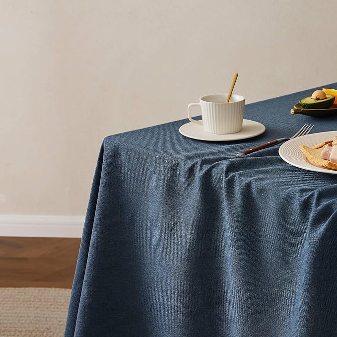 Linen Tablecloth for Rectangle Table, 60x120 Inch Navy, Farmhouse Style Navy Blue Tablecloth, Water Resistant Burlap Tablecloths for Dining Table Farmhouse Kitchen