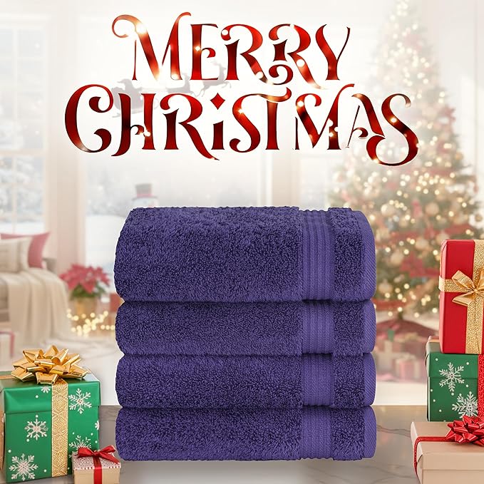 Cotton Paradise Hand Towels for Bathroom, 100% Cotton Turkish 4 Piece Hand Towel Set, Soft Absorbent Face Towels, Purple Hand Towels