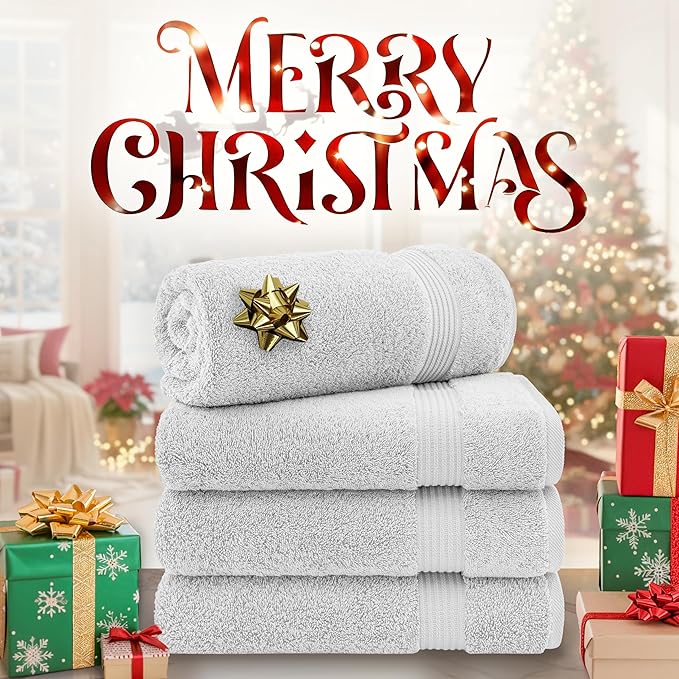 Cotton Paradise 4 Piece Turkish Bath Towels for Bathroom, 100% Cotton Extra Large Soft Plush Towels Bathroom Set, Silver Grey