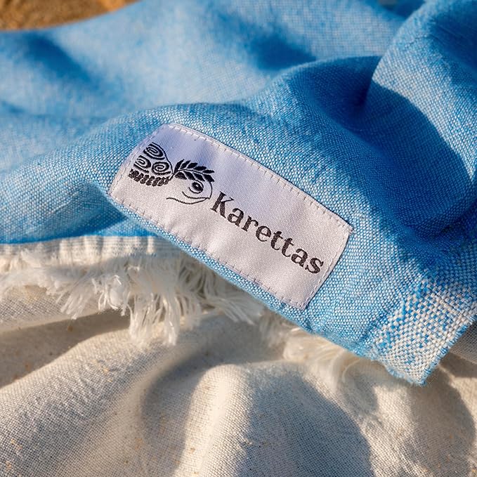 Turkish Beach Towel - 100% Organic Cotton - Soft, Quick-Dry, Sand Proof, Prewashed - Lightweight & Oversized for Beach, Pool, Yoga, Bath, Travel, Gym, Throw - Aegean (Turquoise)