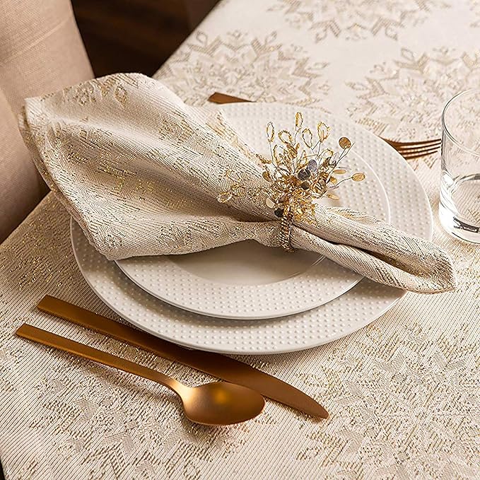 DII Holiday Dining Table Linen Sparkle Metallic Kitchen Décor, Napkin Set, 20x20, Jacquard Snowflakes, 6 Piece