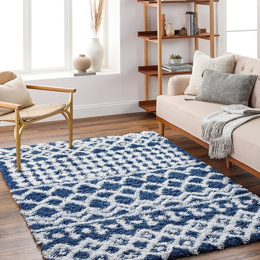 Livabliss Hapsburg Moroccan Shag Area Rug, 6'7" x 9'6", Navy/White