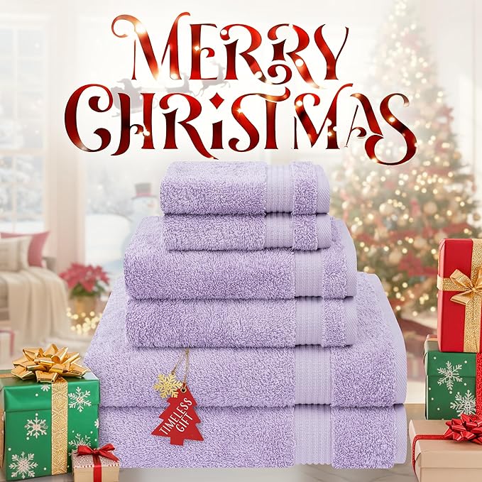 Cotton Paradise 6 Piece Towel Set, 100% Cotton Soft Absorbent Turkish Towels for Bathroom, 2 Bath Towels 2 Hand Towels 2 Washcloths, Lilac Towel Set