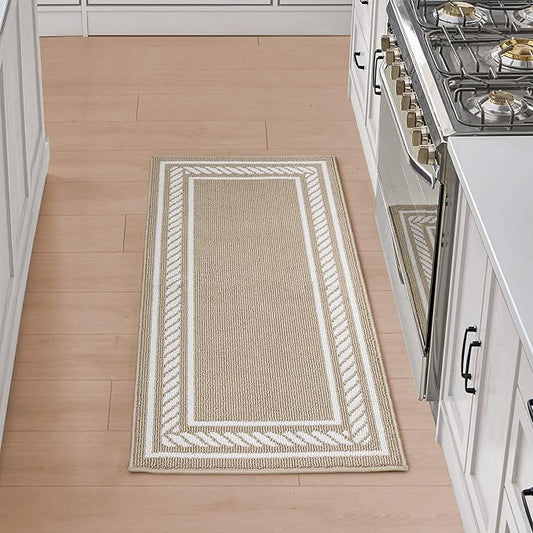 Nautica – Runner Rug | Indoor Runners for Hallways and Entry Rugs| Non-Slip and Non-Skid Entry and Kitchen Door Mat| Machine Washable Entryway Carpet Rugs | 2'2" x 5' | Rope Border Beige