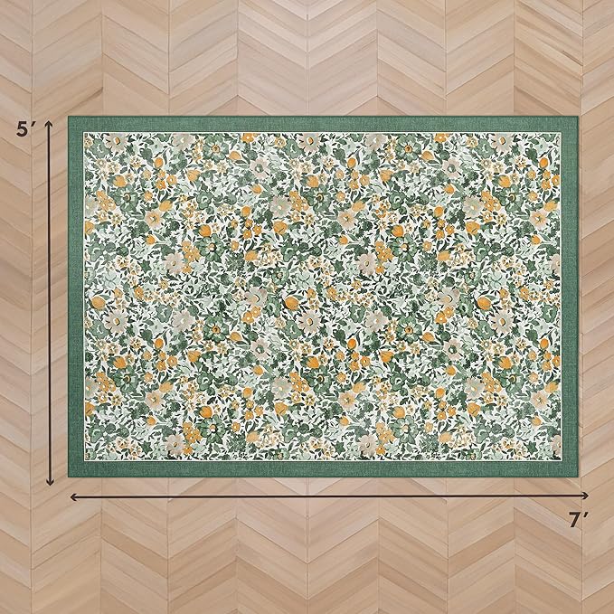 Laura Ashley Green Lovestone Floral Machine Washable & Slip Resistant 5' x 7' Area Rug