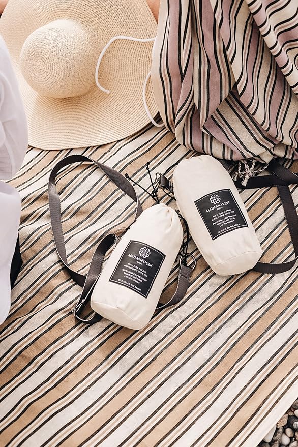 Madamelique Lavender Beach Towel with Beach Bag - 39 x 74 - Prewashed Cotton - Quick Dry - Sand Free - Hand Loomed Turkish Bath Towels