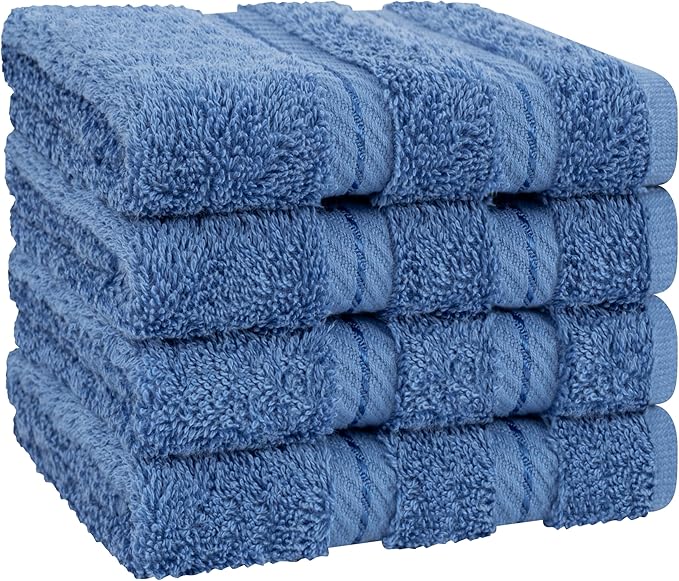 American Soft Linen Luxury Washcloths for Bathroom, 600 GSM 100% Cotton 4 Piece Turkish Wash Cloth Set, 13x13 in Soft Rags for Body and Face, Electric Blue Washcloths