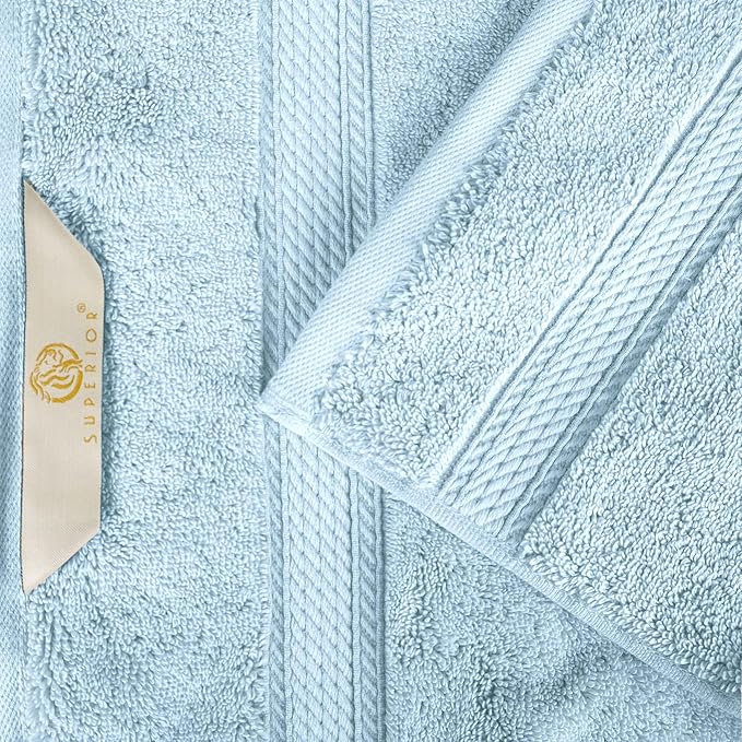 Superior Egyptian Cotton Pile Bath Sheet Set of 2, Ultra Soft Luxury Towels, Thick Plush Essentials, Absorbent Heavyweight, Guest Bath, Hotel, Spa, Home Bathroom, Shower Basics, Light Blue