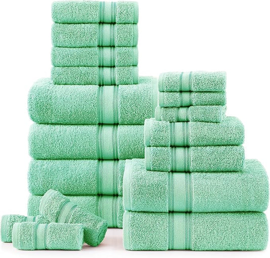 LANE LINEN 18Piece Bathroom Towels – Luxurious 100% Cotton, Zero Twist, Includes 6 Bath, 6 Hand & 6 Washcloths, Quick-Dry, Lightweight, Everyday Essential, Machine Washable – Aqua Sky