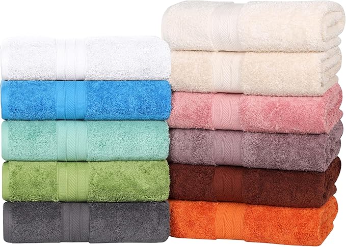 Superior Atlas Cotton 12 Piece Towel Set, Luxury Towels, Heavyweight, Bathroom Essentials, Basics, Spa, Hotel, Resort, Plush, Highly Absorbent, 4 Bath, 4 Hand, 4 Face Towels, 12PC Set, Green Essence