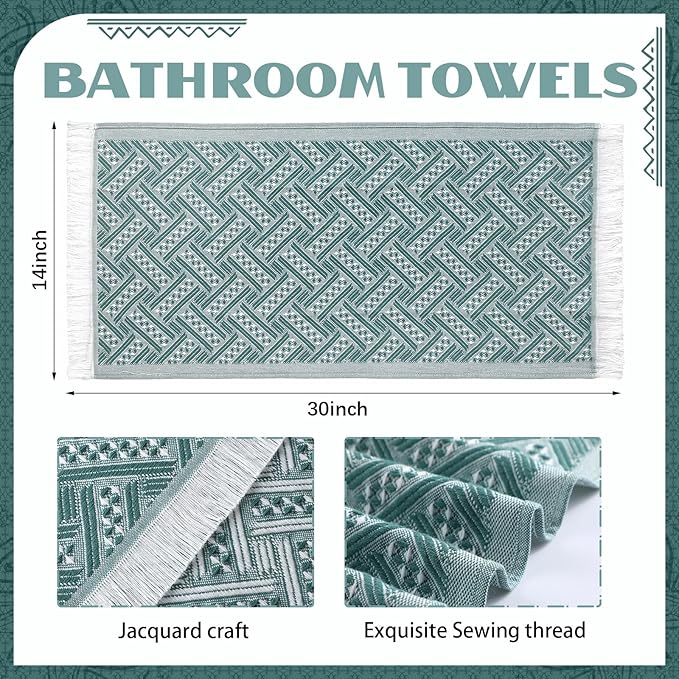 4 Pack Boho Bathroom Hand Towel 14 x 30 Inch 100% Turkish Cotton Decorative Boho Kitchen Hand Towel Farmhouse Bathroom Decor Set Absorbent Soft Guest Tea Gift