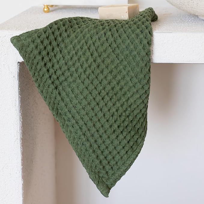 Premium Waffle Hand Towels Pack of 4 Extra Large 20x35 inch - 100% Turkish Cotton, Waffle Weave, Quick Dry, Lint Free, Super Absorbent Hand Bath Towel (Dark Green, Set of 4 Hand Towels)