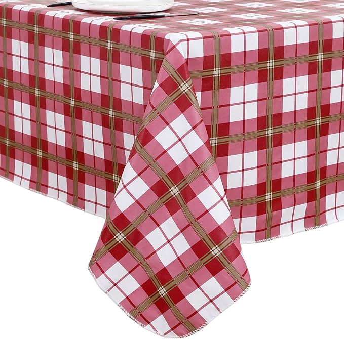 Walrus Heavy Duty Vinyl Tablecloth with Flannel Backing Waterproof Oil-Proof Plastic Table Cloth Stain-Resistant Wipeable Rectangle or Square Table Cover for Indoor and Outdoor (Lattice,60x84 Inch)