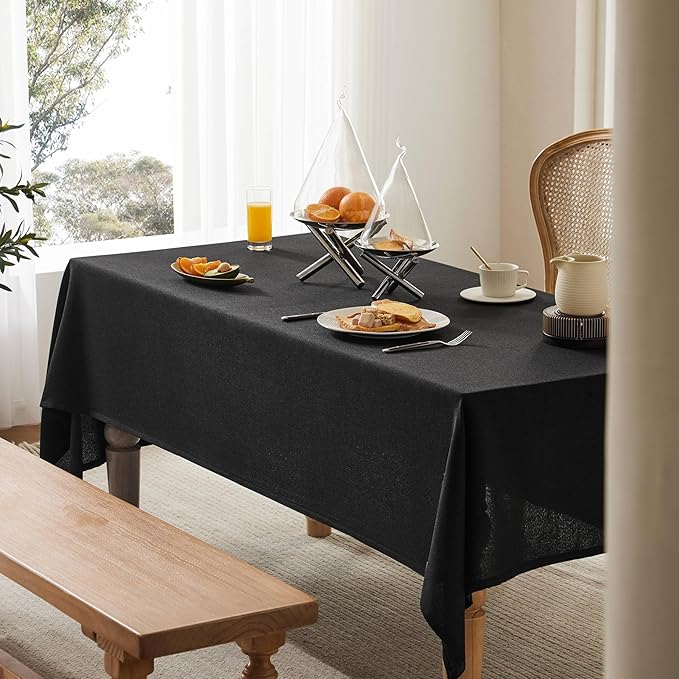 Linen Tablecloth for Rectangle Table, 52x70 Inch Black, Farmhouse Style Black Tablecloth, Water Resistant Burlap Tablecloths for Dining Table Farmhouse Kitchen